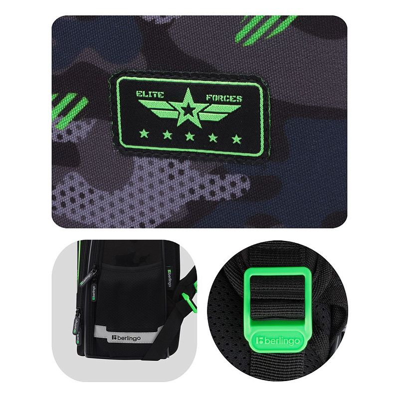 Ранец Berlingo Expert Plus "Black and green" 38*29*15см, 2 отделения, 2 кармана, анатомическая спинка 