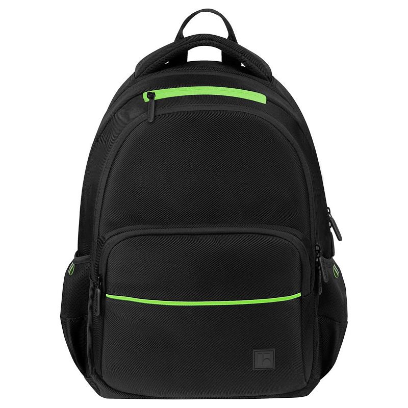 Рюкзак Berlingo U3 "Black-green" 41*29,5*13см, 2 отделения, 4 кармана, эргономичная спинка