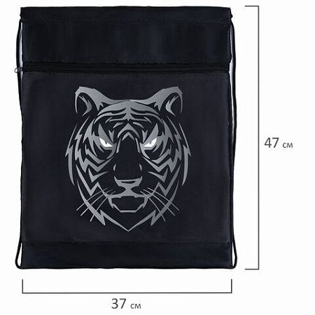 Мешок для обуви BRAUBERG, с петлёй, карман на молнии, 47х37 см, "Tiger", 271610 