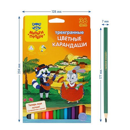 Карандаши цветные Мульти-Пульти "Енот в Испании", 36цв., трехгран., заточен., картон, европодвес