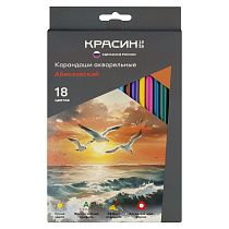 Карандаши акварельные Красин "Айвазовский", 18цв., трехгран., заточен., картон, европодвес Карандаши акварельные Красин "Айвазовский", 18цв., трехгран., заточен., картон, европодвес