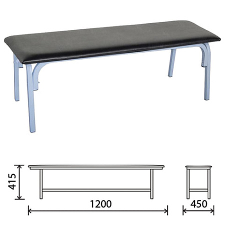 Банкетка без спинки "Астрид", 1200х450х415 мм, серый каркас, кожзам черный