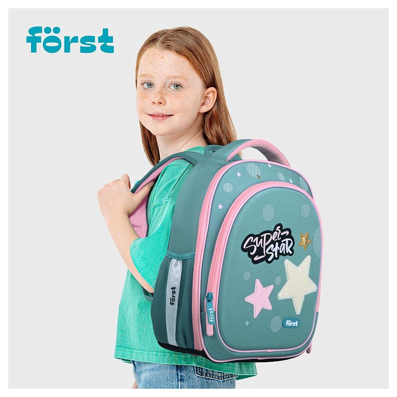 Ранец Först F-Light "Super star" 36*27*15см, 2 отделения, 2 кармана, анатомическая спинка 