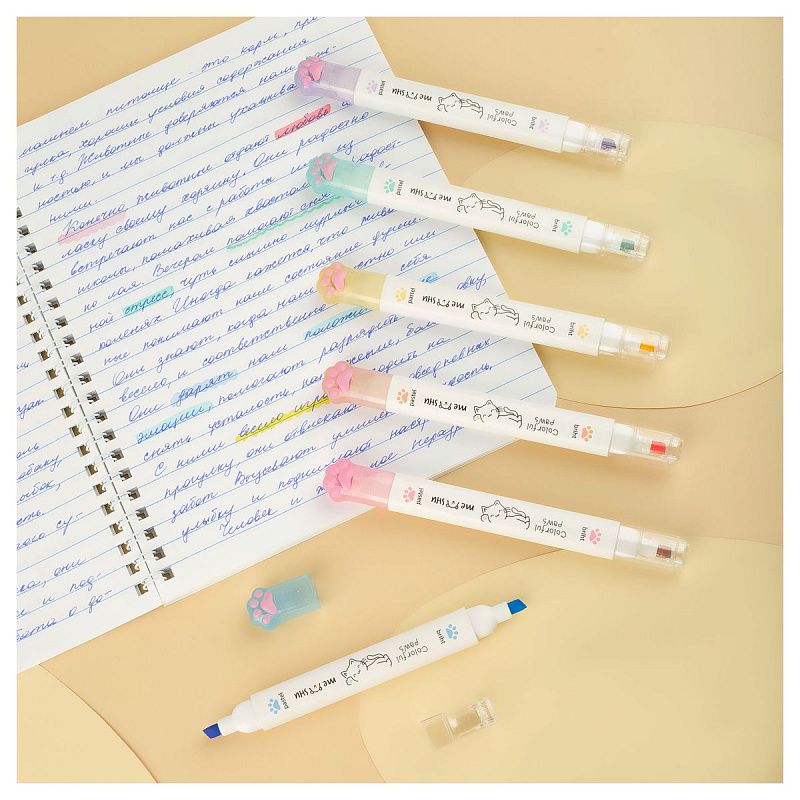 Набор текстовыделителей двусторонних MESHU "White kittens", 12цв., пастельные цвета, 1-4мм, ПВХ бокс с европодвесом 