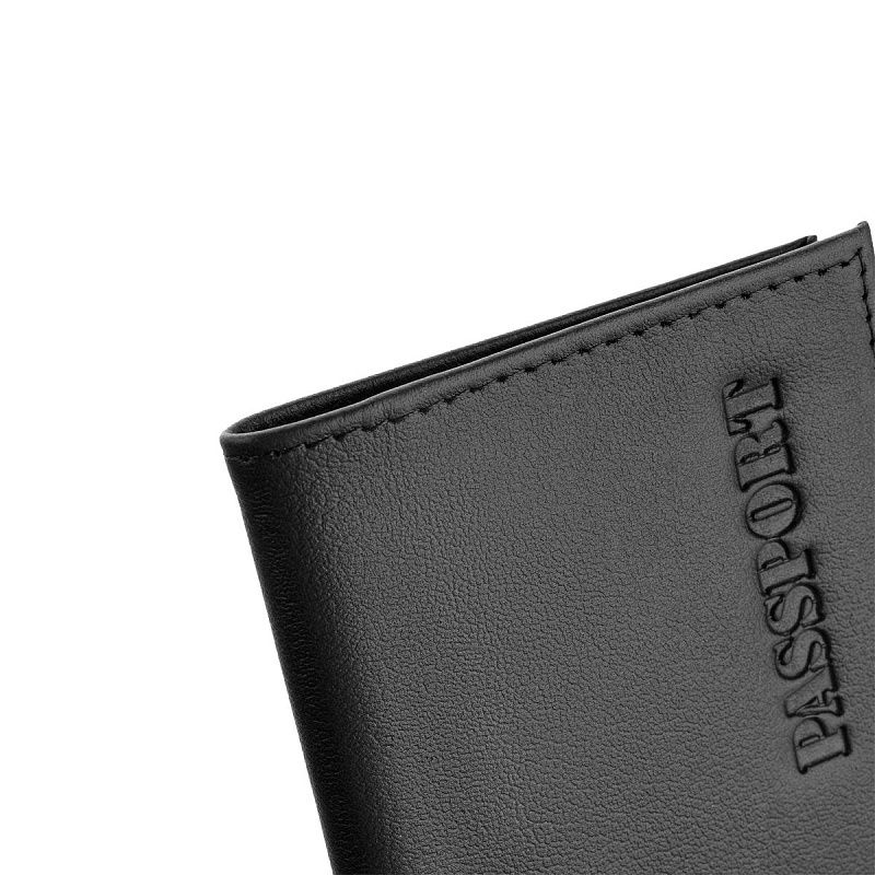 Обложка для паспорта OfficeSpace натуральная кожа Орфей, текстура гладкая, тиснение "PASSPORT", черный 