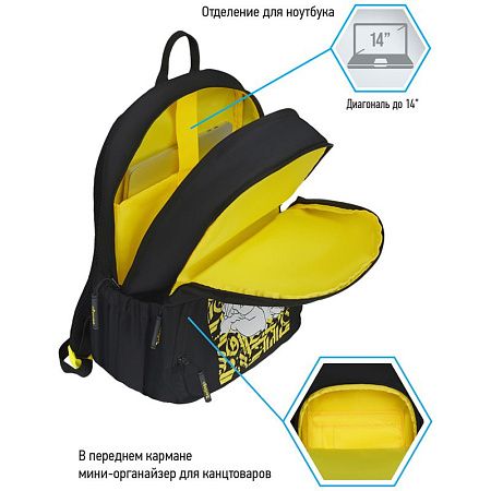 Рюкзак Berlingo Light "Angel black" 39,5*28*16см, 2 отделения, 3 кармана, уплотненная спинка 