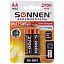 Батарейки аккумуляторные КОМПЛЕКТ 2 шт., SONNEN, АА (HR6), Ni-Mh, 2700 mAh, в блистере, 454235