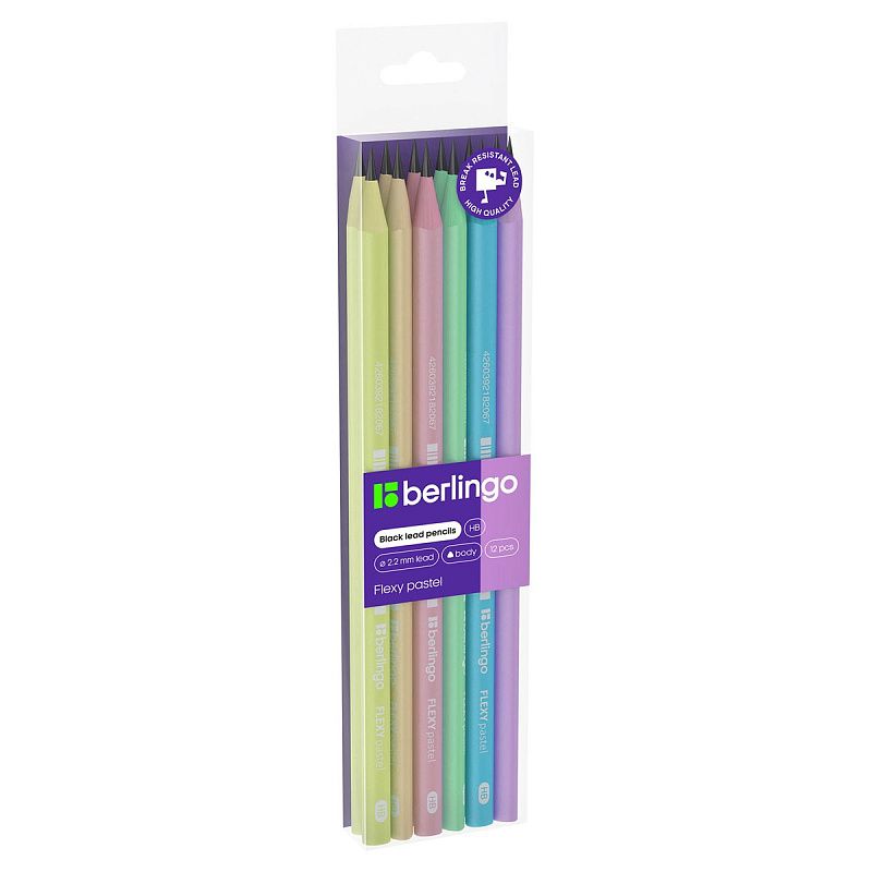 Карандаш ч/г Berlingo "Flexy Pastel" HB, трехгранный, заточен., пластиковый, ПВХ-бокс 