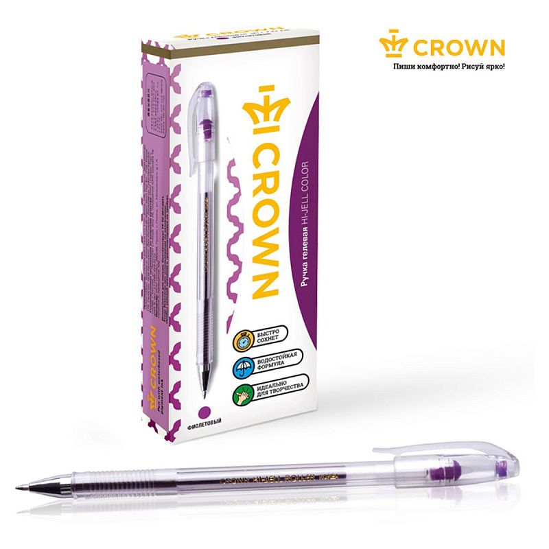 Ручка гелевая Crown "Hi-Jell Color" фиолетовая, 0,7мм 