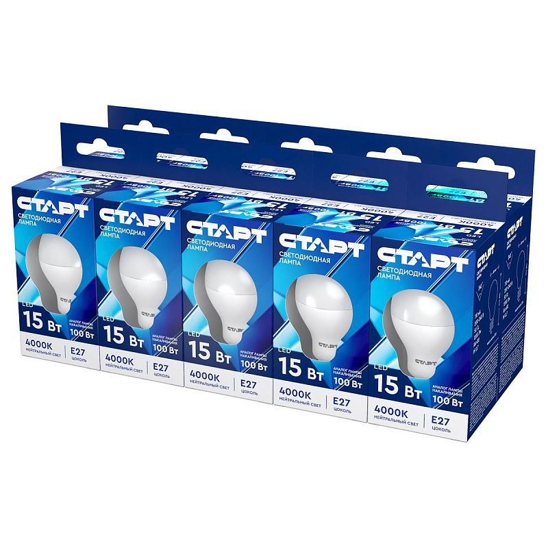 Лампа светодиодная Старт LED, серия "ЭКО" 15W40, тип А "груша" E27, 4000К, холодный свет, 15000ч