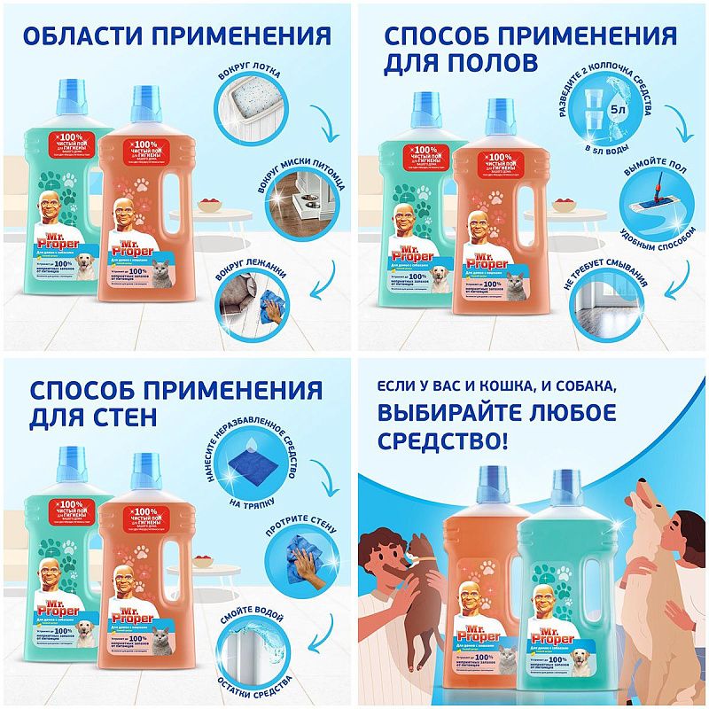 Средство для мытья пола Mr.Proper "Для домов с кошками", Цитрус, жидкий, 500мл (ПОД ЗАКАЗ) 