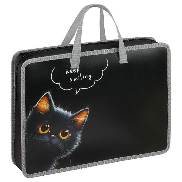 Папка с ручками А4 ArtSpace "The Black Kitten", пластик, на молнии, 70мм