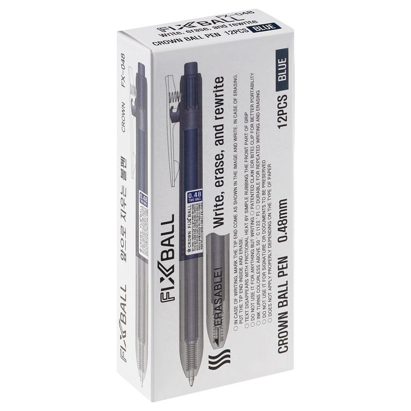 Ручка шариковая автоматическая стираемая Crown  "Fixball" синяя, 0,48мм 
