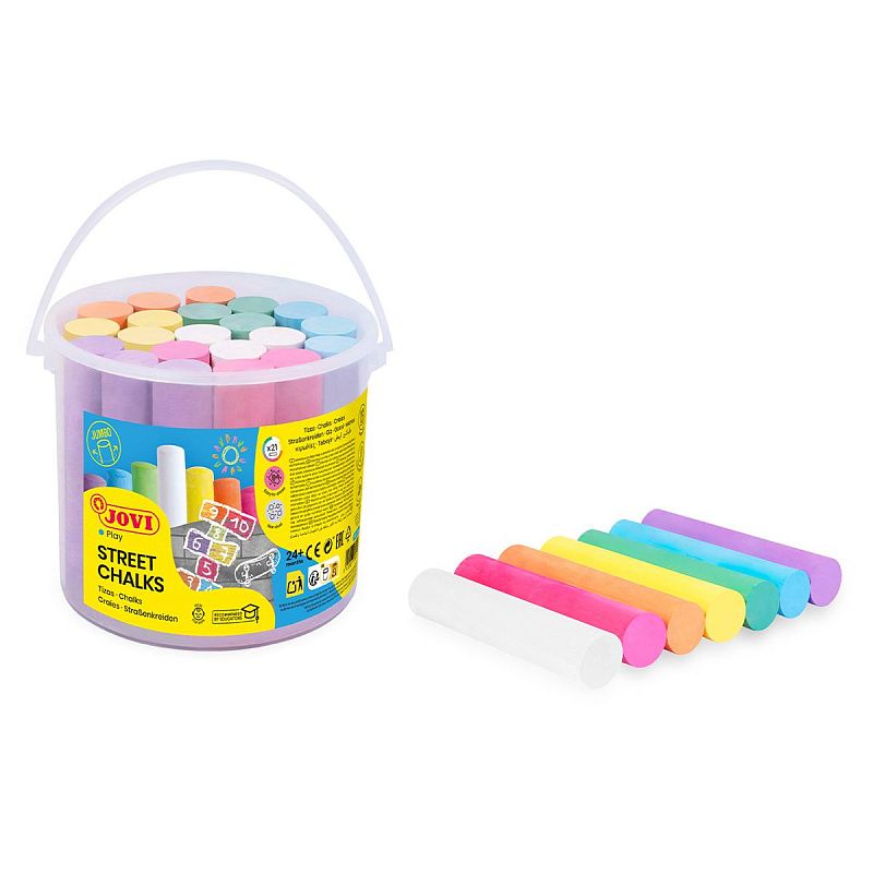 Мелки цветные для асфальта JOVI, 20шт., 7цв., круглые, пластиковое ведро 