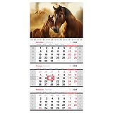 Календарь квартальный 1 бл. на 1 гр., 295*650 мм BG "Лошади", с бегунком, 2026г.