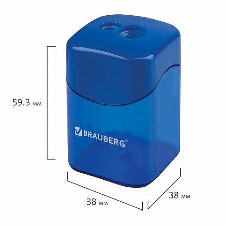 Точилка BRAUBERG "Win", 2 отверстия для чернографитных карандашей (в том числе утолщенных), с большим контейнером, с крышкой, ассорти,222495 