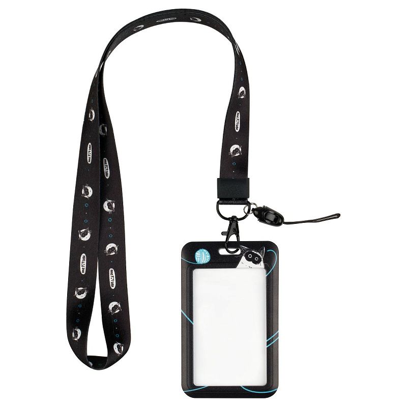 Бейдж вертикальный MESHU "Причудливый котик", 110*70мм, лента с карабином, 2D печать, опп пакет, европодвес