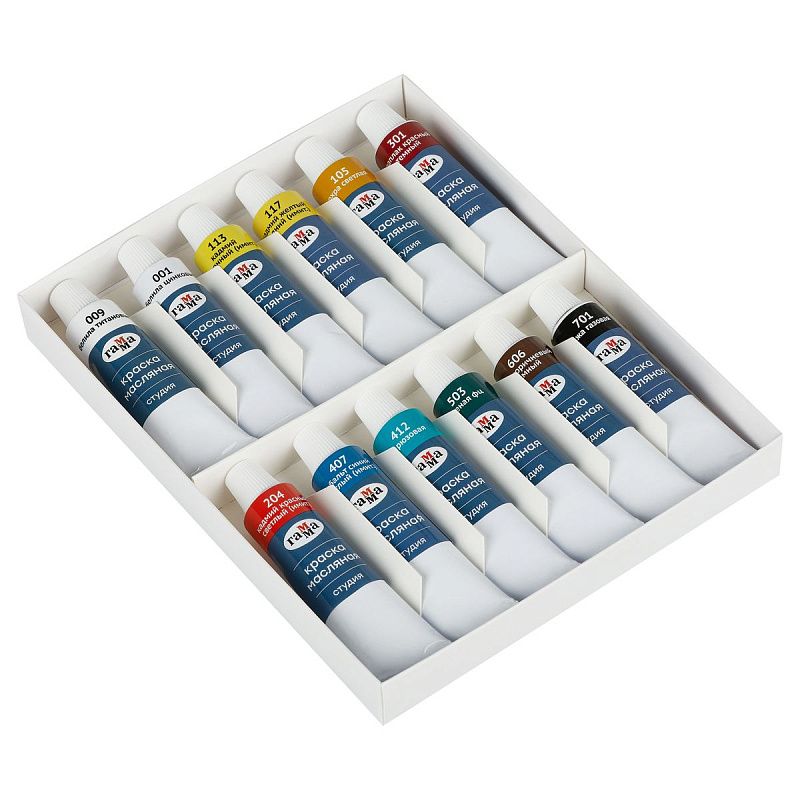 УЦЕНКА - Краски масляные Гамма "Студия" 12 цветов, туба 18мл, картон. упаковка