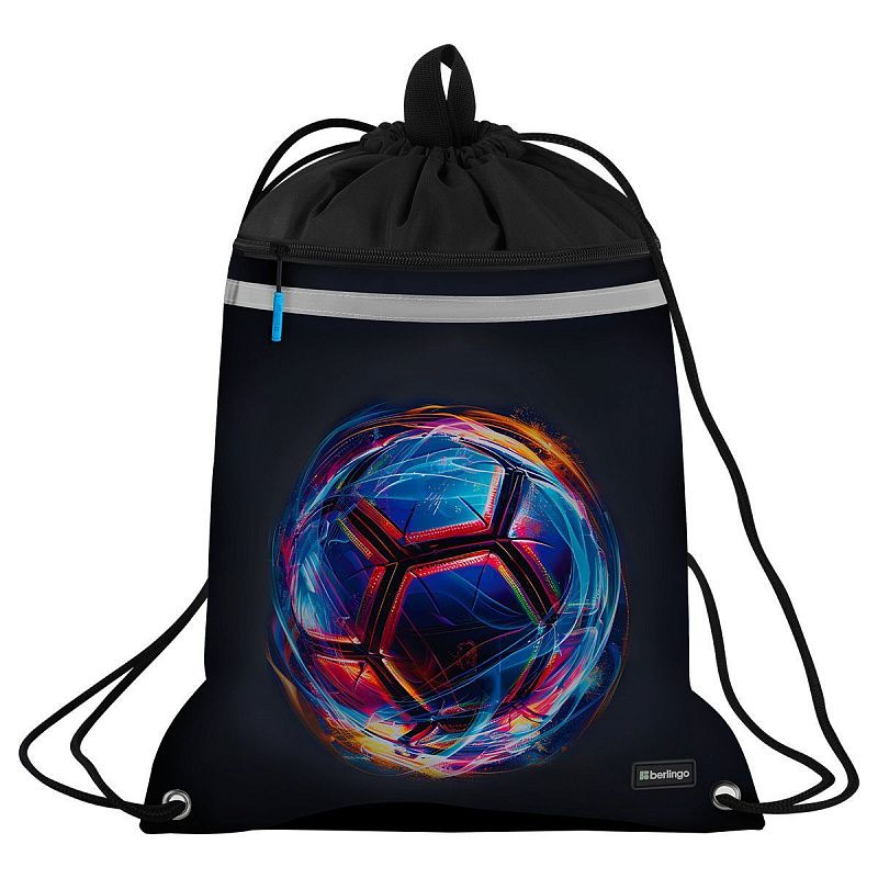 Мешок для обуви 1 отделение Berlingo "Cyber Football", 360*460мм, вентиляционная сеточка , светоотражающая лента, карман на молнии360*460