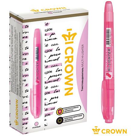 Текстовыделитель Crown "Multi Hi-Lighter" розовый, 1-4мм 