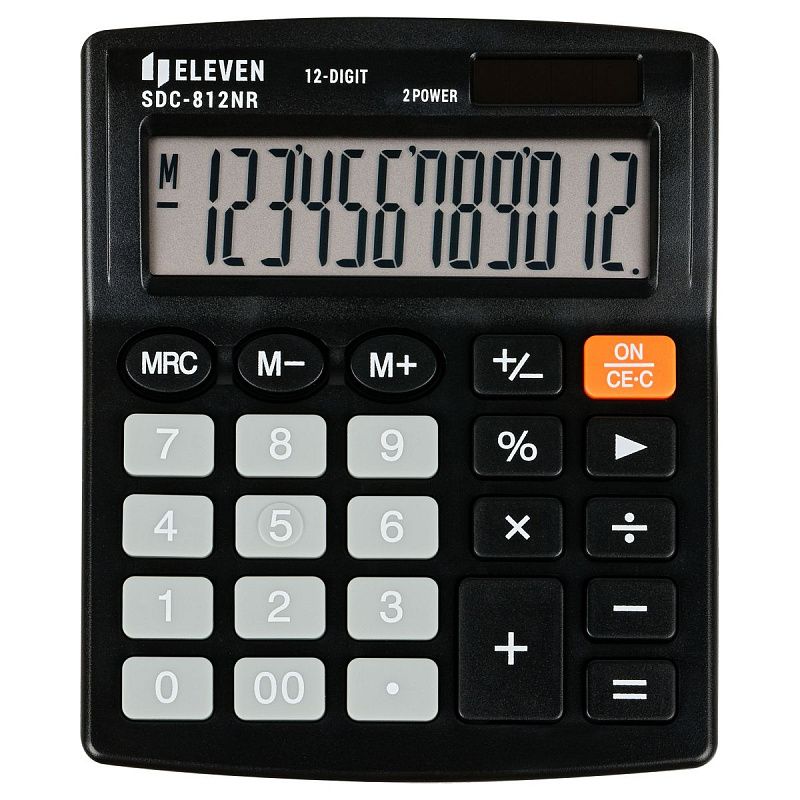 Калькулятор настольный Eleven SDC-812NR, 12 разрядов, двойное питание, 127*105*21мм, черный