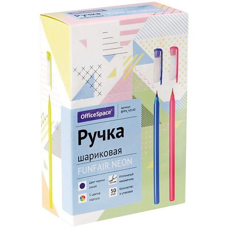 Ручка шариковая OfficeSpace "Funfair neon" синяя, 0,6мм, на масляной основе, штрих-код 