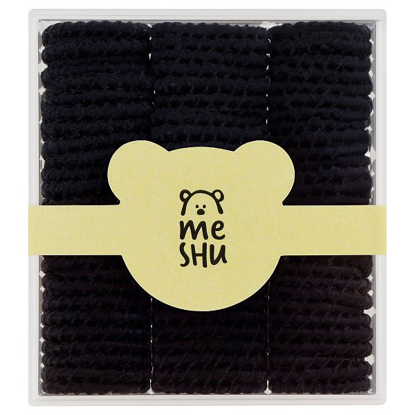 Резинки для волос MESHU, тонкие, черные, 90шт., пластиковый бокс