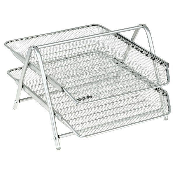 Лоток для бумаг горизонтальный СТАММ, 2 секции, металл, серебристый