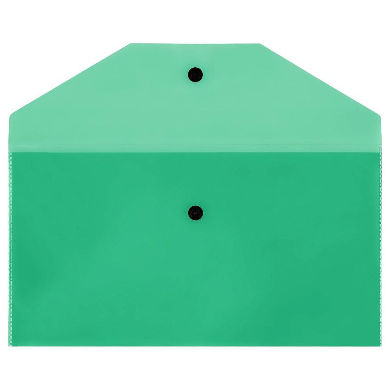 Папка-конверт на кнопке СТАММ С6, 150мкм, пластик, прозрачная, зеленая 