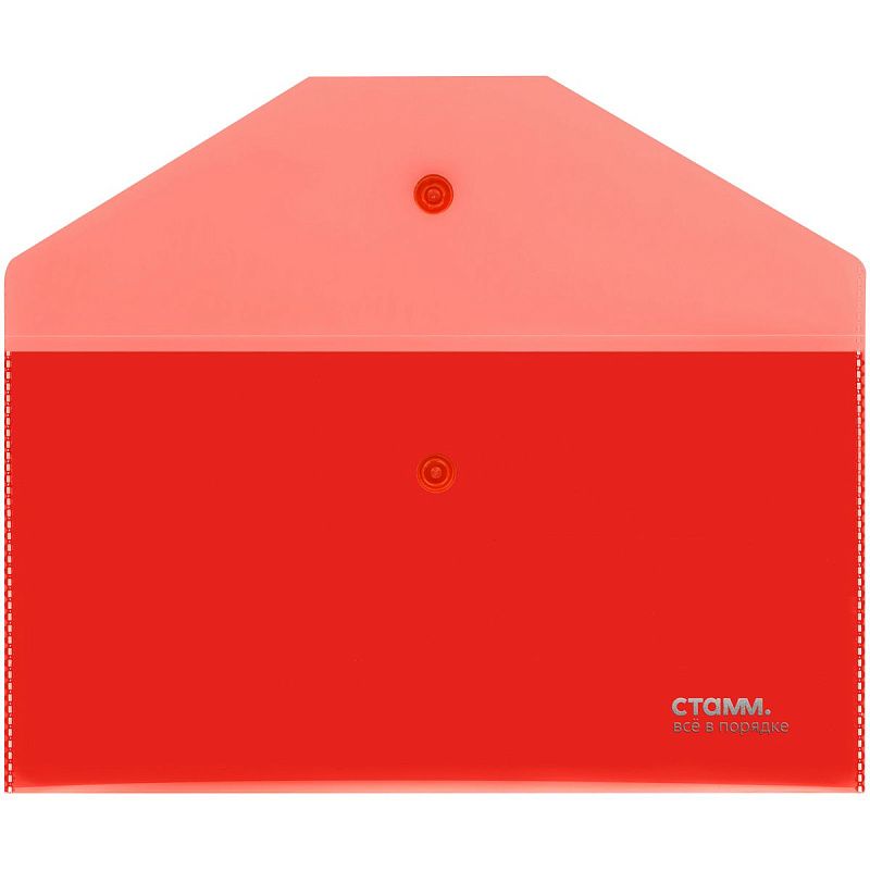 Папка-конверт на кнопке СТАММ С6, 180мкм, пластик, прозрачная, красная 