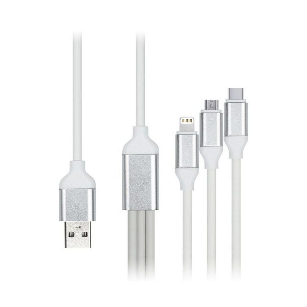 Кабель Smartbuy 3в1 универсальный, Micro-USB/Lightning/Type C, 1,2м, белый