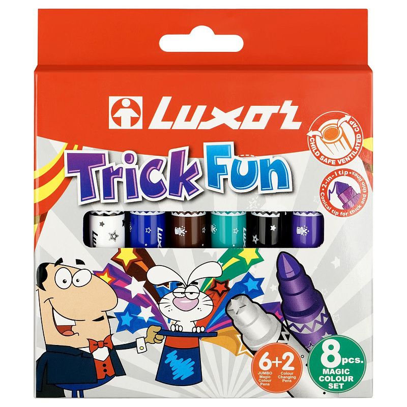 Фломастеры Luxor "Trick Fun ", меняющие цвет, утолщенные, 06цв.+2, 8шт., картон, европодвес