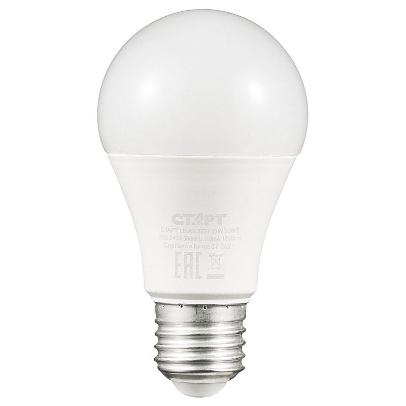 Лампа светодиодная Старт LED, серия "WS" 15W30, тип А "груша", E27, 2700К, теплый свет, 25000ч