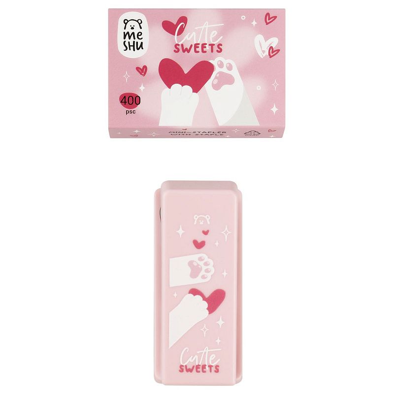 Набор MESHU "Cute sweets": мини-степлер №24/6 до 20л.; скобы №24/6; пластиковый бокс