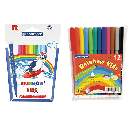 Фломастеры Centropen "Rainbow Kids", 12цв., трехгранные, смываемые, ПВХ