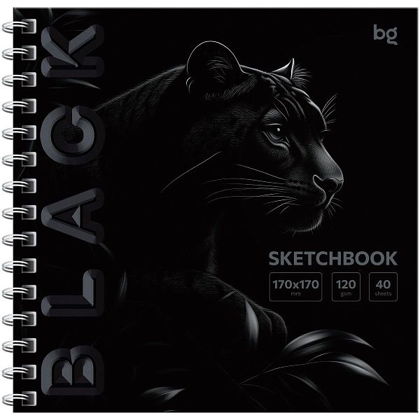 Скетчбук 40л., 170*170 BG "Black. Tiger", на гребне, soft tuch, выборочный лак, 120г/м2
