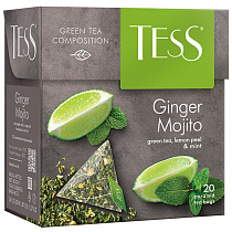 Чай Tess "Ginger Mojito", зеленый, цитрус, имбирь, мята, 20 пакетиков-пирмидок по 1,8г