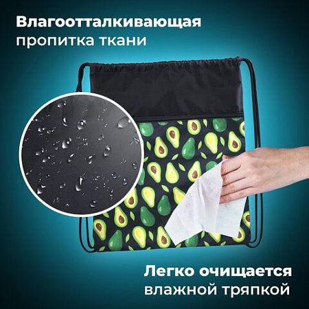 Мешок для обуви BRAUBERG БОЛЬШОЙ, с ручкой, карман на молнии, сетка, 49х41 см, "Avocado", 271058 