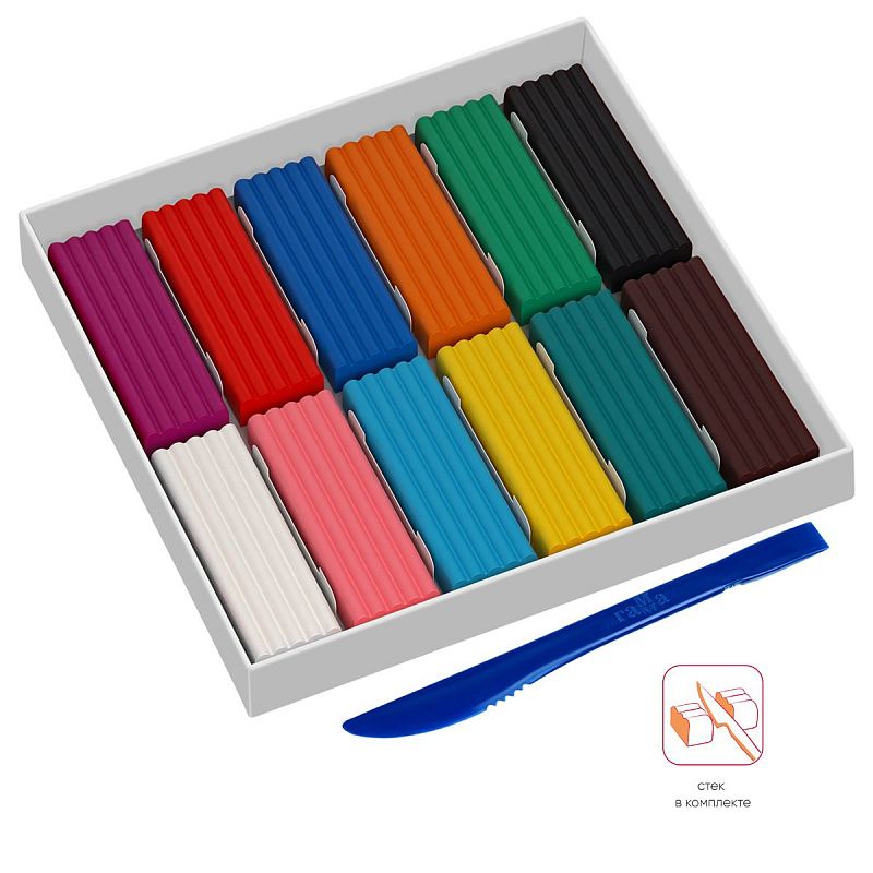 УЦЕНКА - Пластилин Гамма "Мультики", 12 цветов, 240г, со стеком, картон. упаковка (осн 262526)