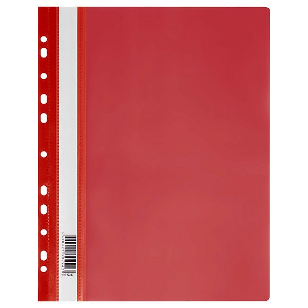 Папка-скоросшиватель пластик. перф. СТАММ А4, 160мкм, красная с прозр. верхом