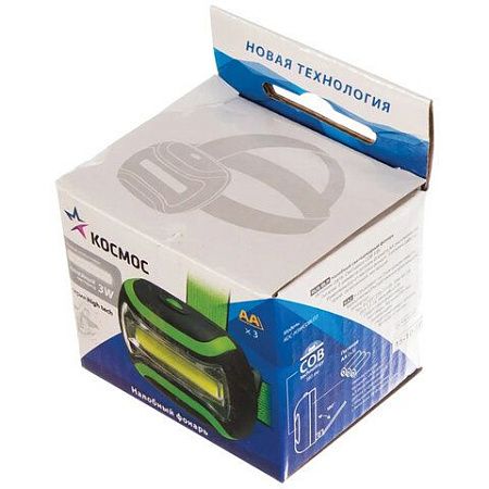 Фонарь налобный КОСМОС, 3 Вт LED, 3 режима, питание 3хAАA (в комплект не входят), KOC-H3WCOBLED