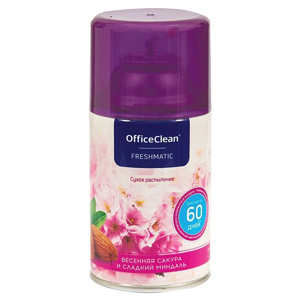 Сменный баллон для освежителя воздуха OfficeClean "Весенняя сакура и сладкий миндаль", сухое распыление, 250мл 