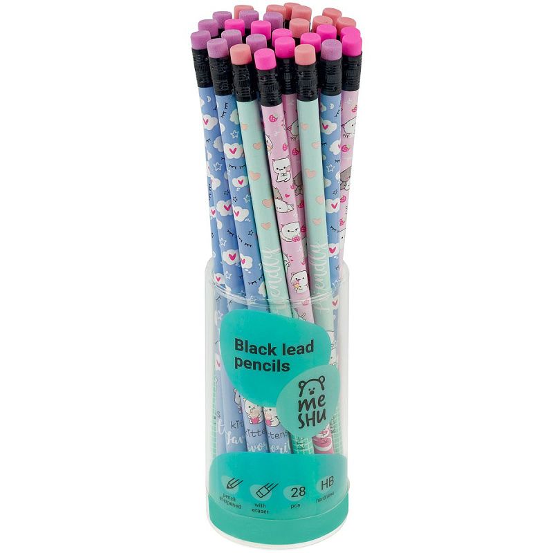 Карандаш ч/г MESHU "Kittens", HB, заточен., с печатью, с ластиком, ассорти, туба 