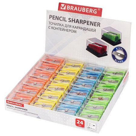 Точилка BRAUBERG "Assistant Mini", с контейнером, пластиковая, корпус ассорти, 228458 