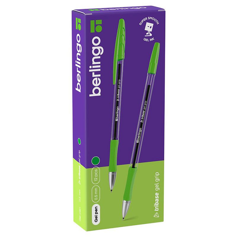 Ручка гелевая Berlingo "Tribase Gel grip" зеленая, 0,5мм, грип 