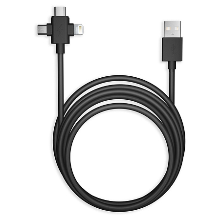 Кабель Smartbuy The X 3 в1 универсальный, USB - Micro-USB/Lightning/Type-C, 2.4A output, оплетка TPE, 1м, черный