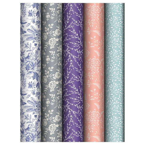 Упаковочная бумага глянц. 70*100см, MESHU "Grace pattern", 80 г/м2, ассорти, 5 дизайнов