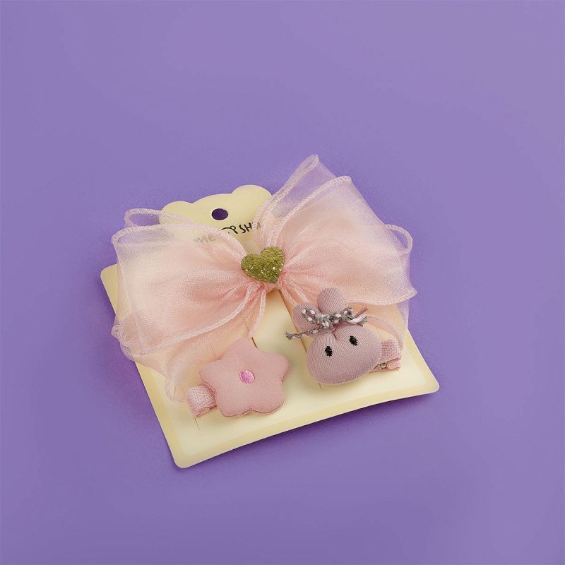 Заколки для волос MESHU с топперами, 3шт., нежно-розовый, европодвес