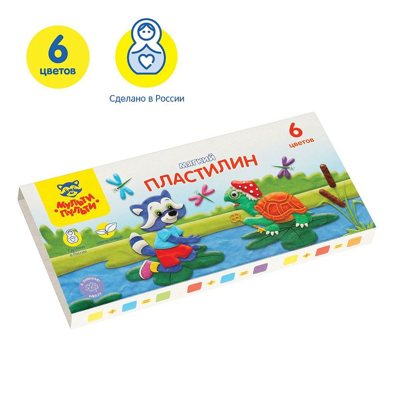 Пластилин Мульти-Пульти "Енот в сказке", 06 цветов, 72г, со стеком, картон