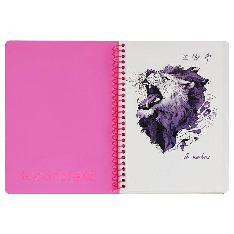 Скетчбук 40л., А5 BG "Neon. Pink", на гребне, маркерная бумага 120г/м2